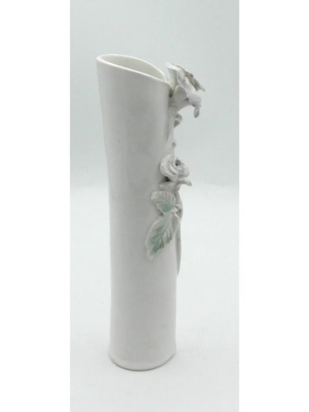 Studio Art Pottery Bud Vase Handmade Applied Flowers Vintage Signed